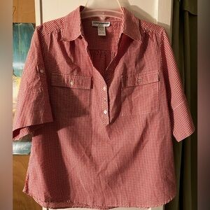 Cathy Daniels Red & White Gingham Button-Front Camp Shirt